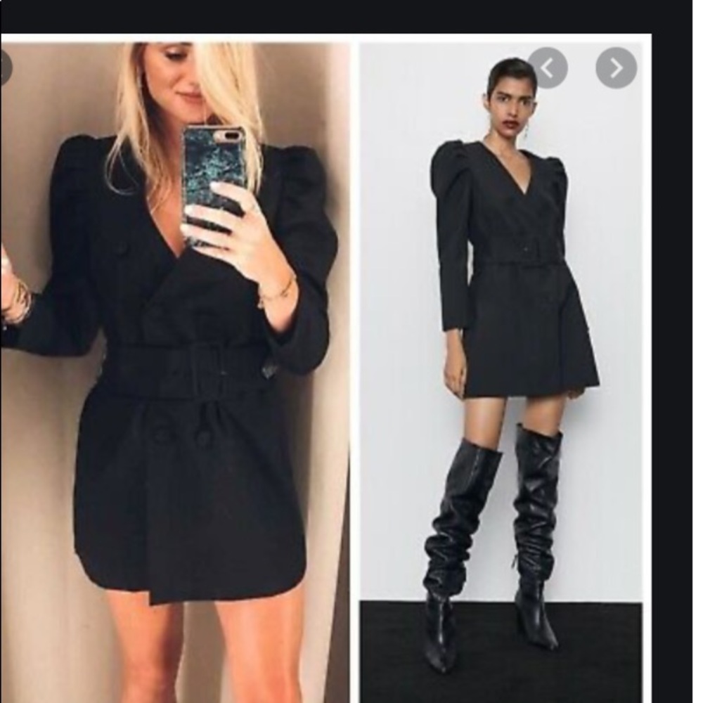 Zara black belted balloons sleeves blazer dress